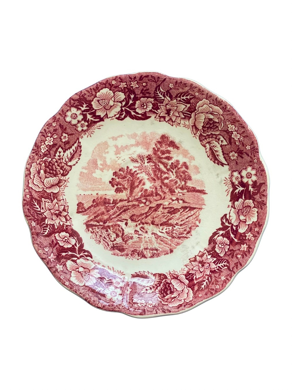 Palissy Pottery “The Source of the Thames” Red Transferware Saucer